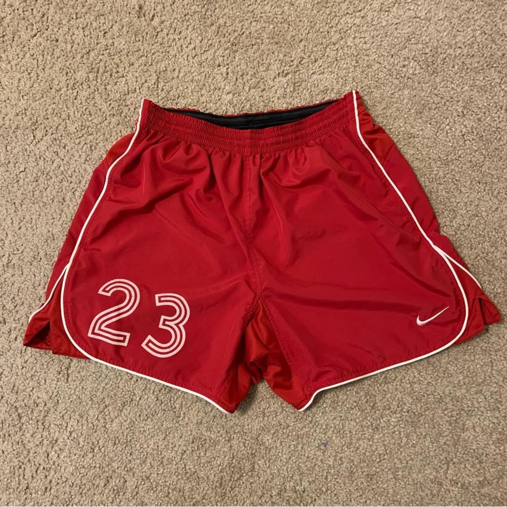 VINTAGE Nike Shorts Mens Large Red Basketball Mini Swoosh Logo Y2K
